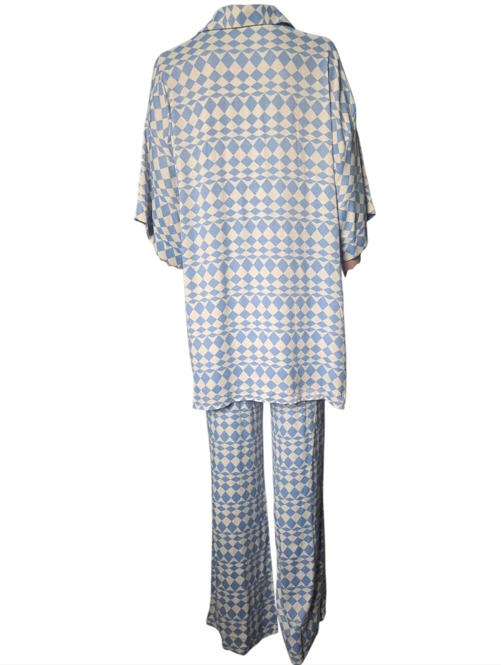 Zara Geometric/Diamond Print Satin Shirt and Trouser Matching Set
